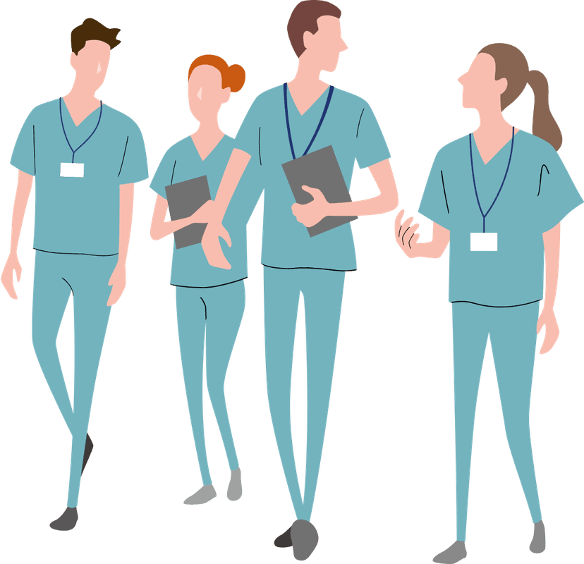 医療・看護をイメージした4人の看護師のイラスト